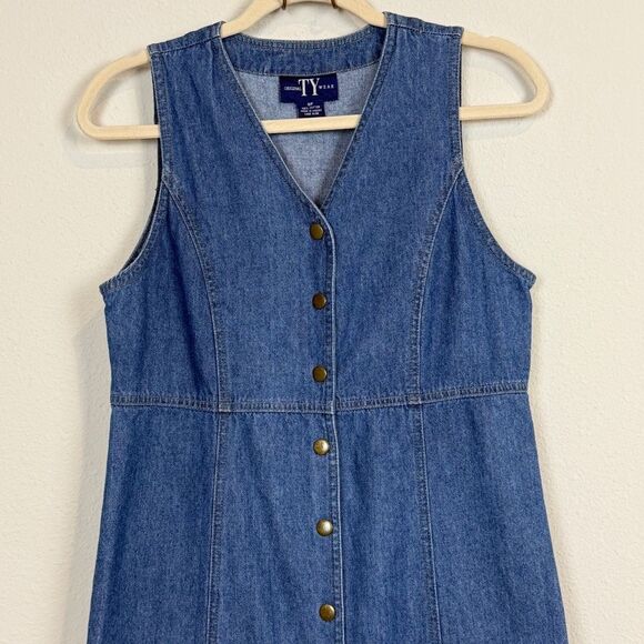 Vintage TY Wear Denim Snap Front Midi Sleeveless Dress 8P - Picture 2 of 8